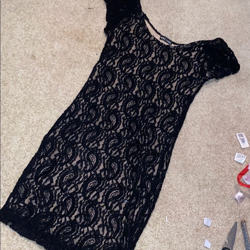 Black and Tan body con lace dress